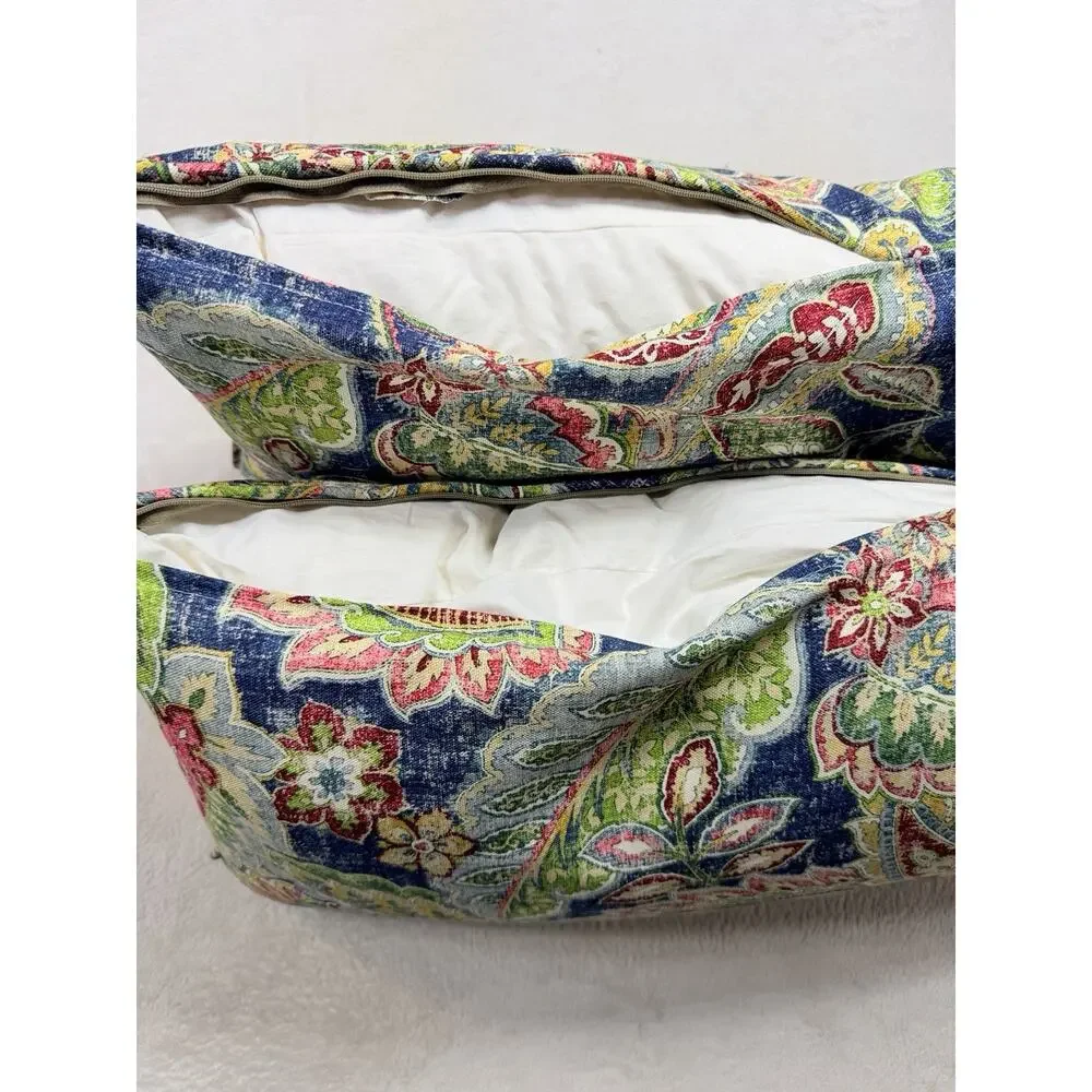 Newport-Layton Home Paisley Down Throw Pillows Navy Blue Floral Pair Set of 2